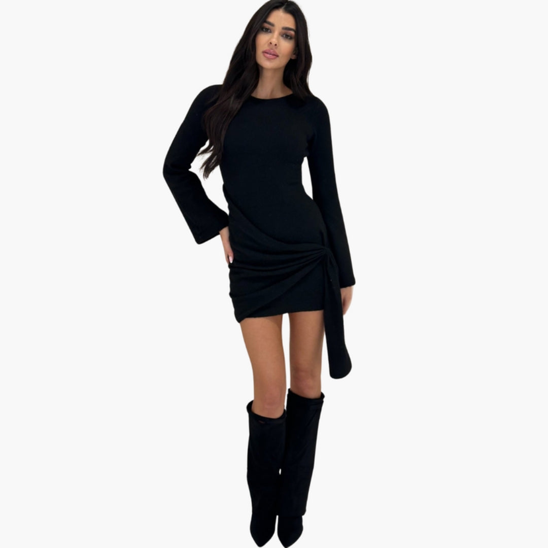 Women's Short Dress with Long Sleeves and Side Bow