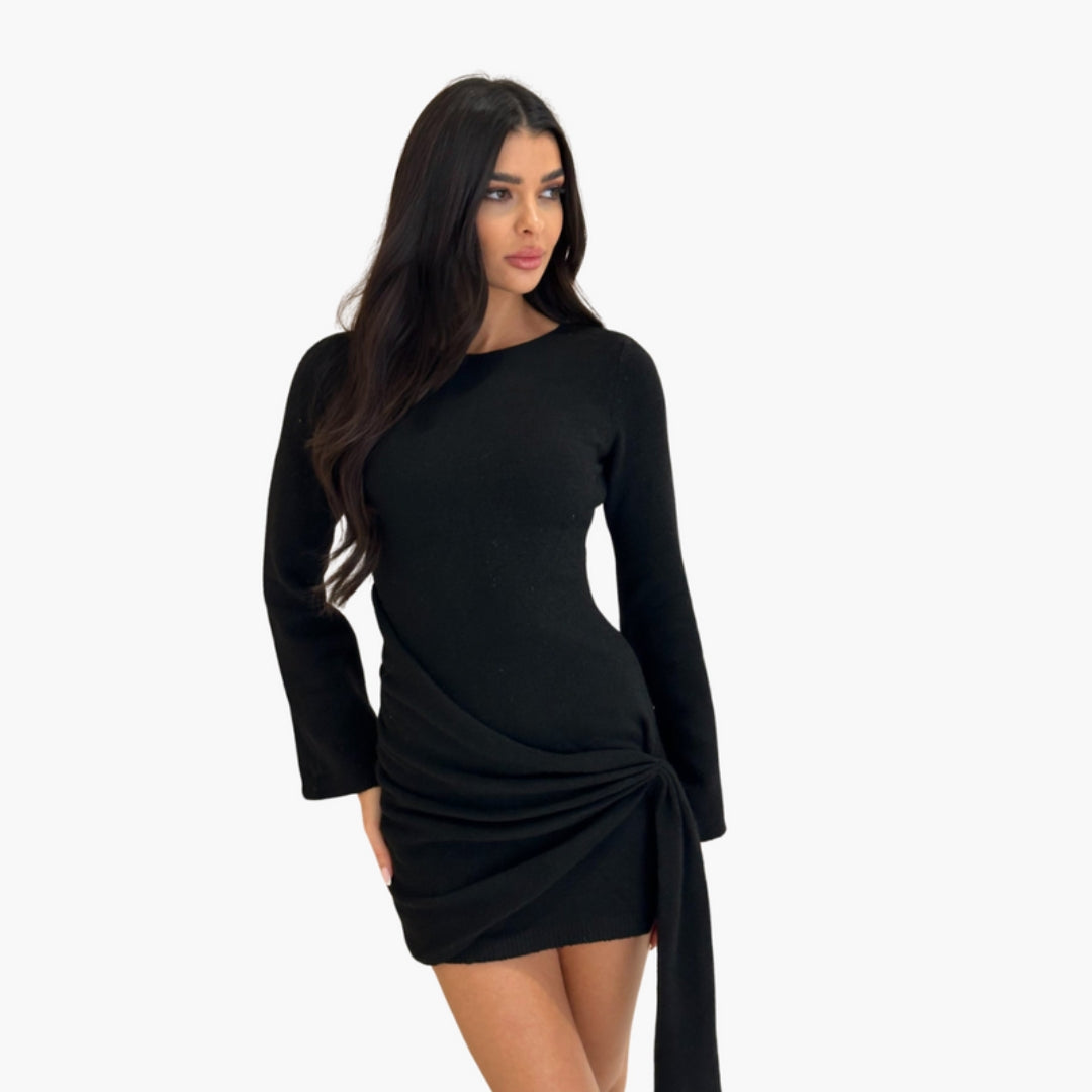 Women's Short Dress with Long Sleeves and Side Bow
