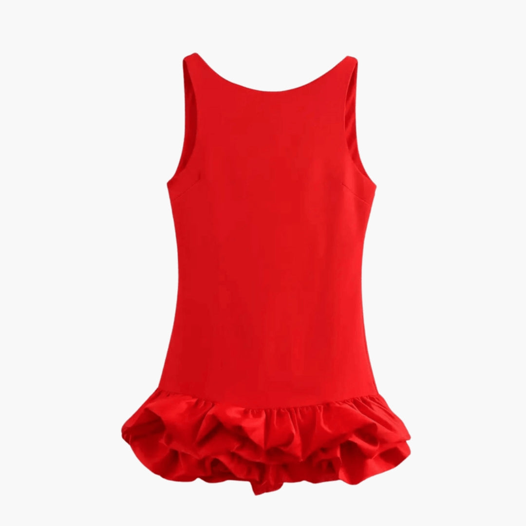 Women's Sleeveless Short Dress with Ruffled Hem