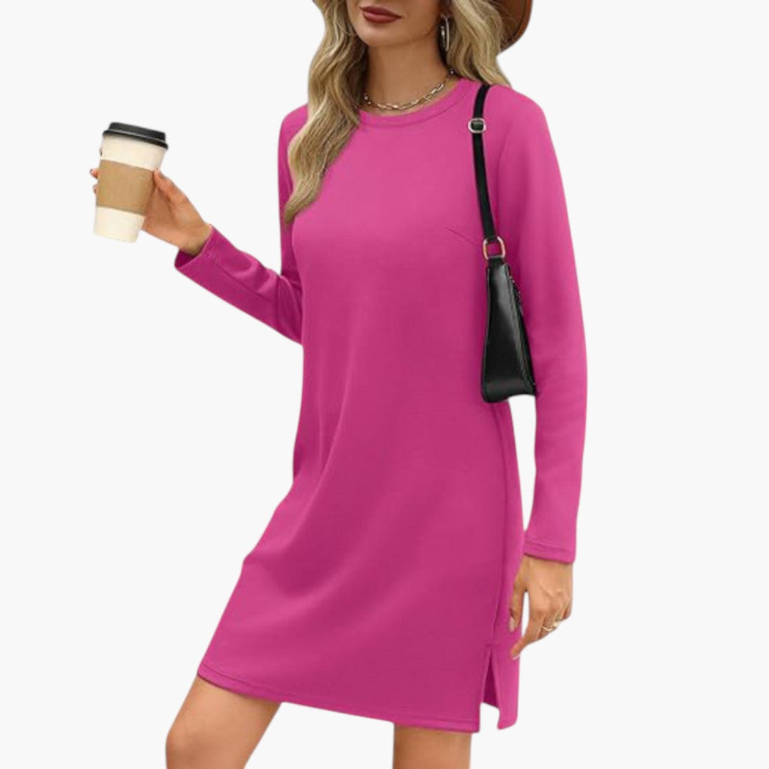 Abito Mini Donna con Collo Tondo e Maniche Lunghe
