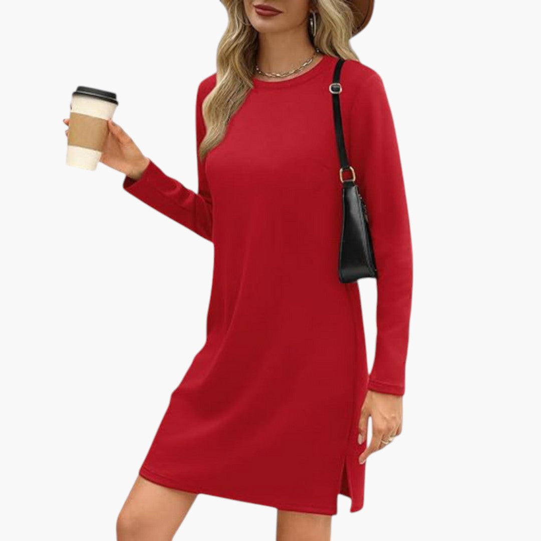Abito Mini Donna con Collo Tondo e Maniche Lunghe