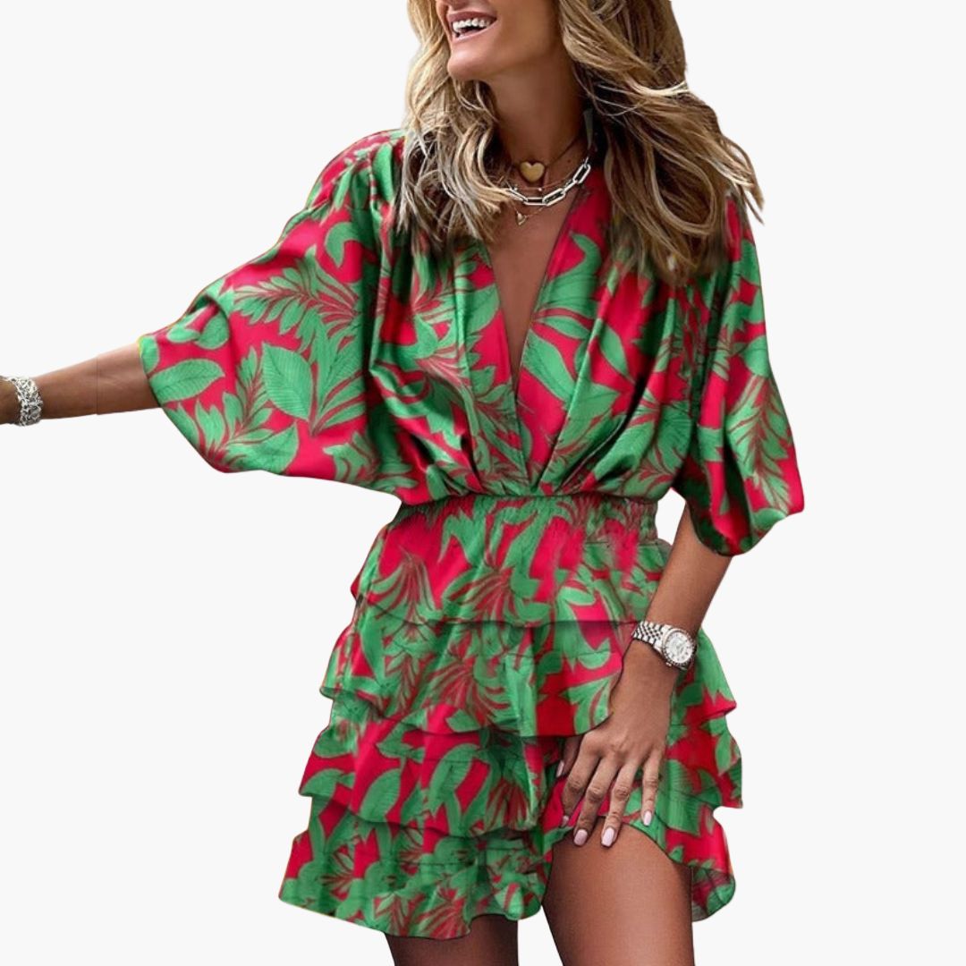Abito Mini Donna con Collo a Camicia e Vita Elastica