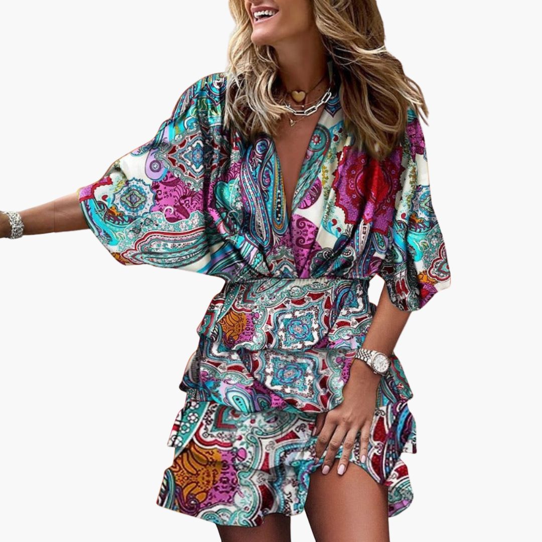 Abito Mini Donna con Collo a Camicia e Vita Elastica