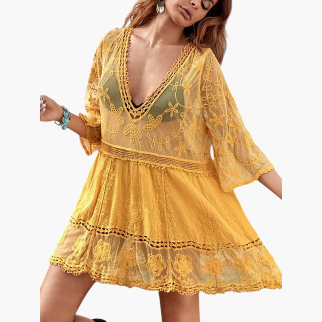 Women's Mini Dress with Lace and Loose Fit
