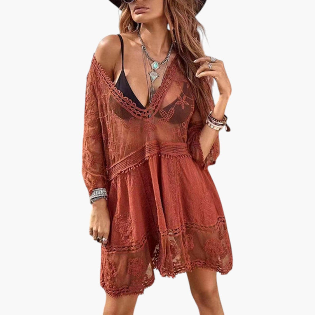 Women's Mini Dress with Lace and Loose Fit