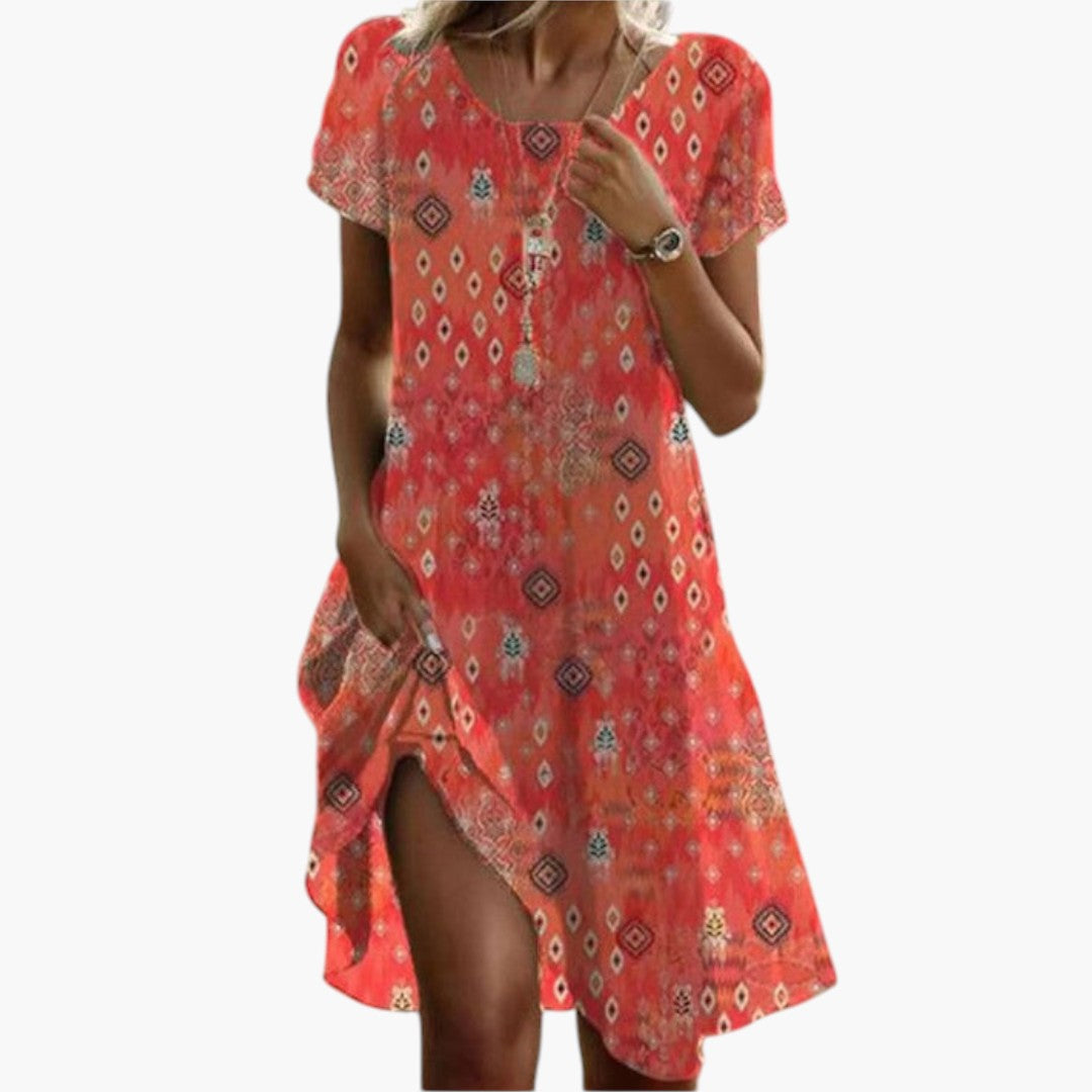 Robe Mini Feminina com Mangas Curtas e Decote Redondo