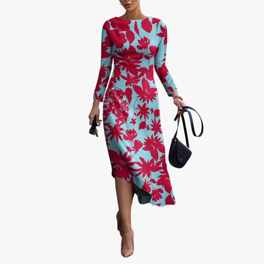 Women's long-sleeve dress with all-over print