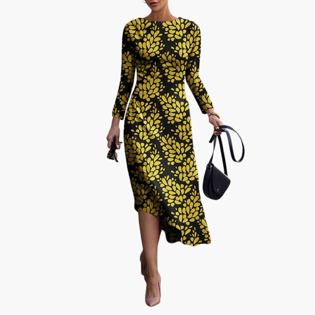 Women's long-sleeve dress with all-over print