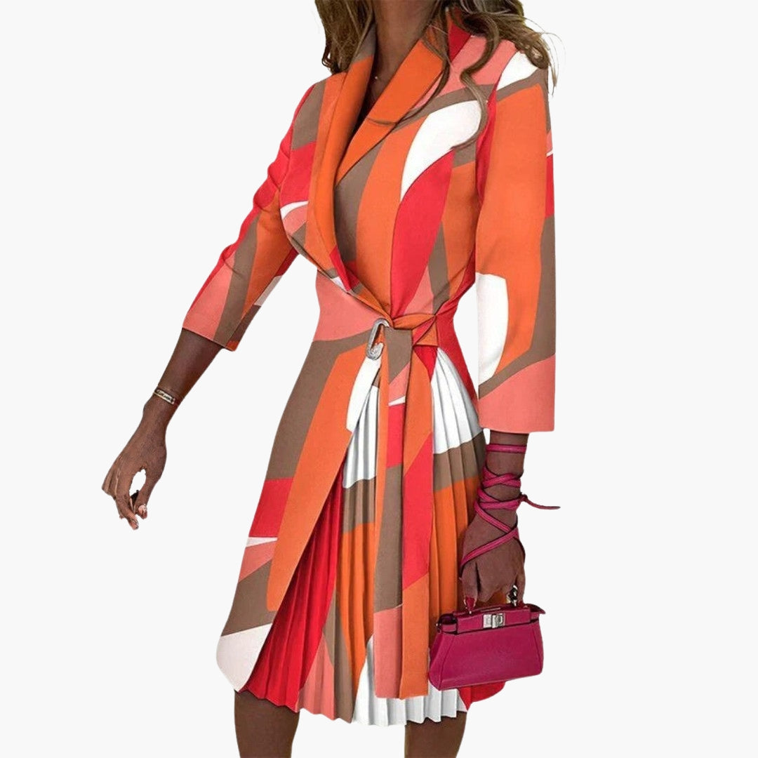 Women's jacket dress with notched collar and pleated skirt