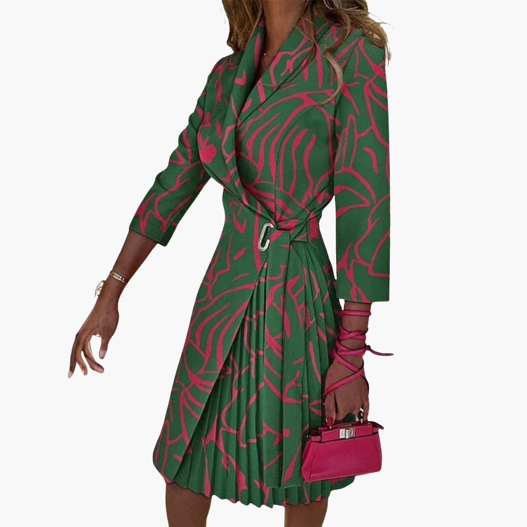 Women's jacket dress with notched collar and pleated skirt