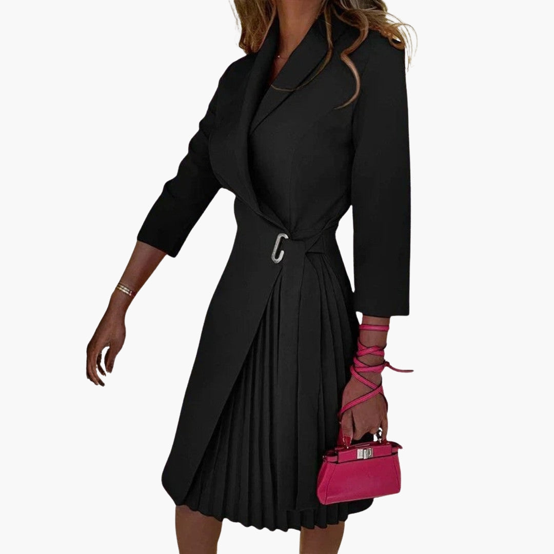 Women's jacket dress with notched collar and pleated skirt