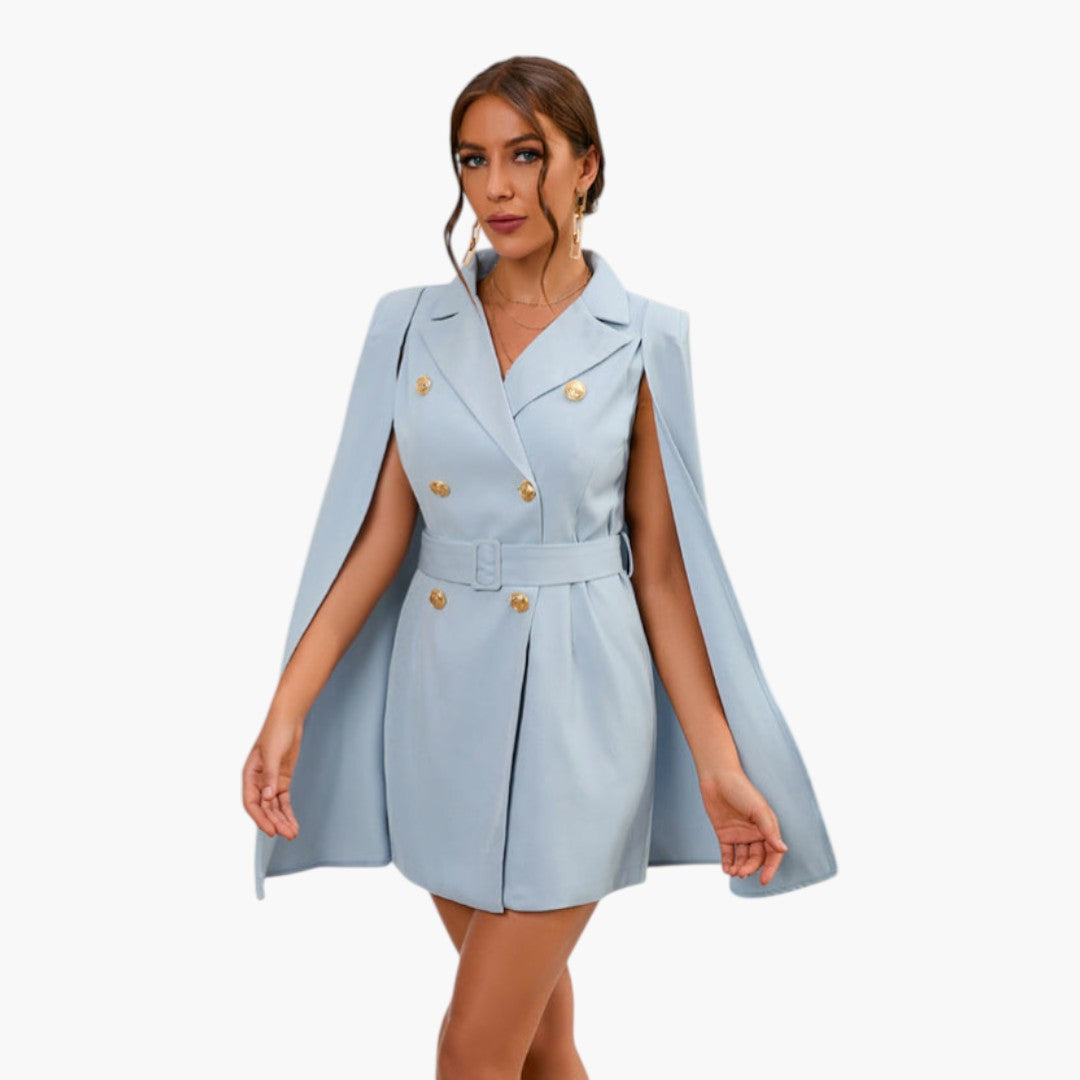 Mini women's jacket dress with cape and belt