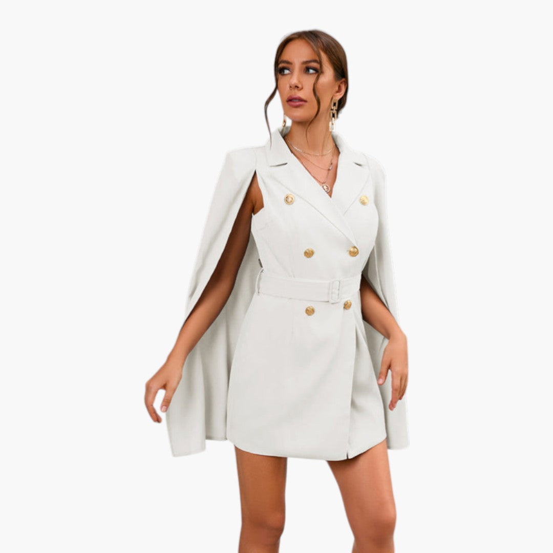 Mini women's jacket dress with cape and belt