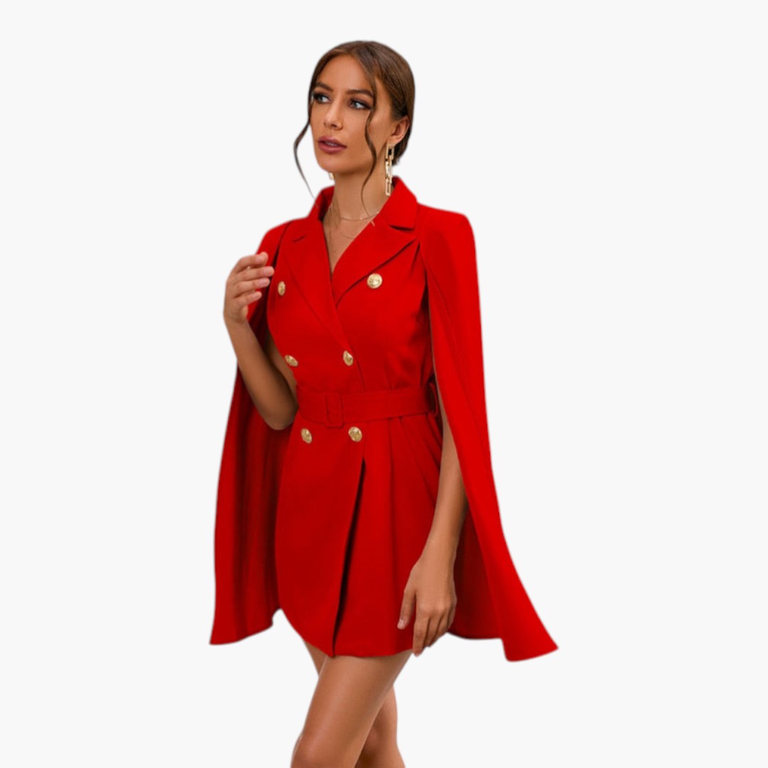 Mini women's jacket dress with cape and belt