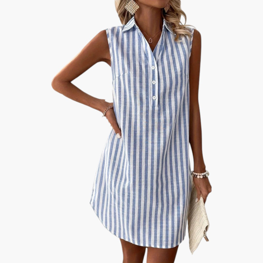 Mini abito camicia donna con righe e bottoni