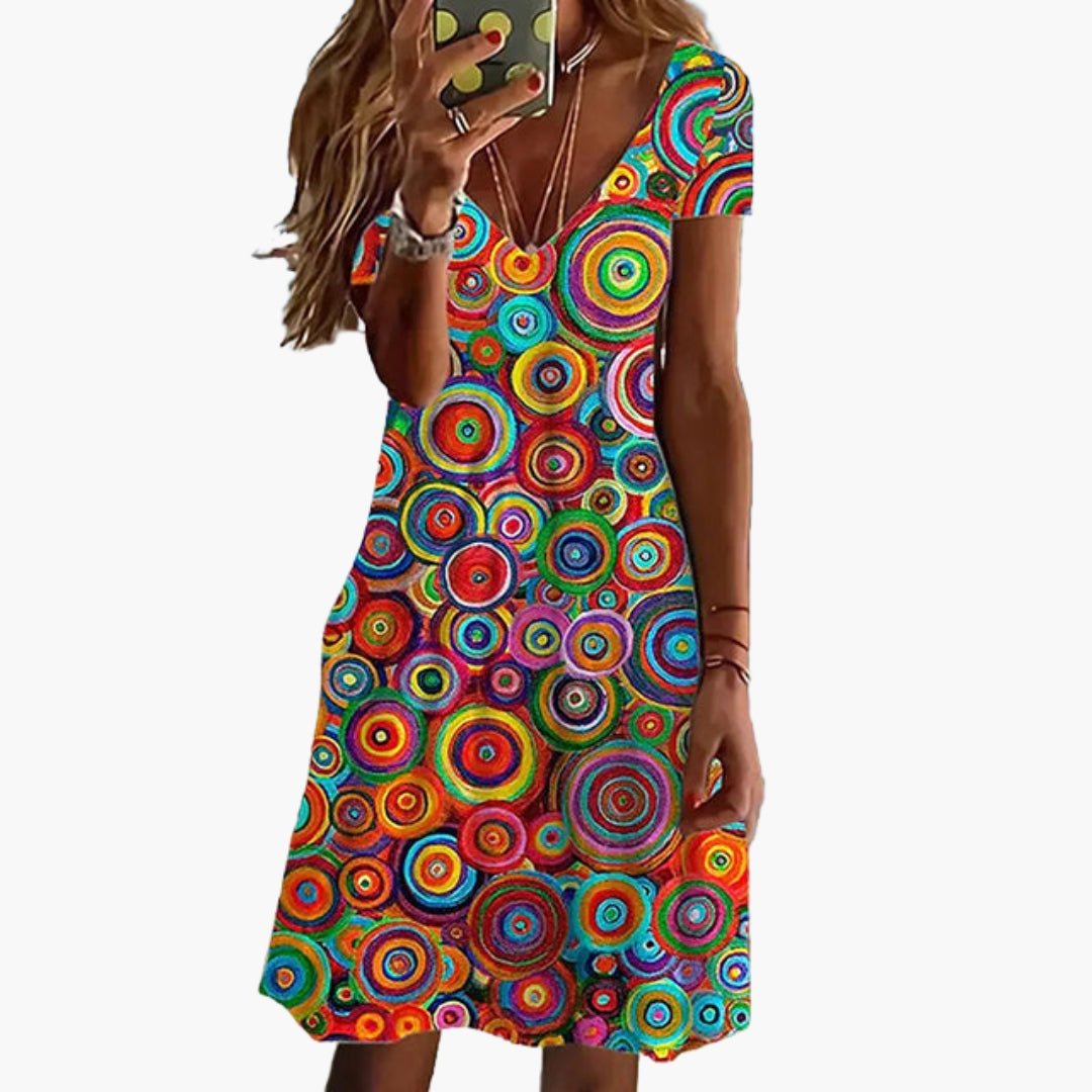Robe courte femme à encolure en V avec motif abstrait