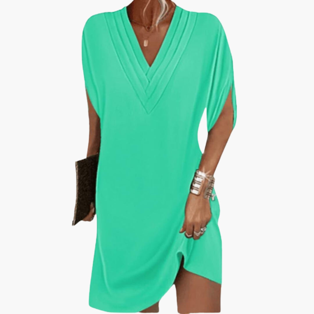 Robe courte femme col V avec ourlet drapé