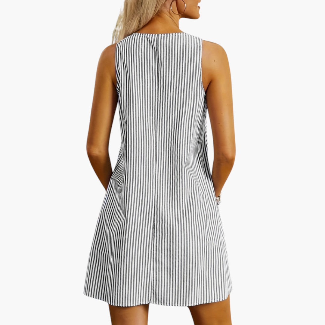Robe courte femme sans manches a poches plaquées