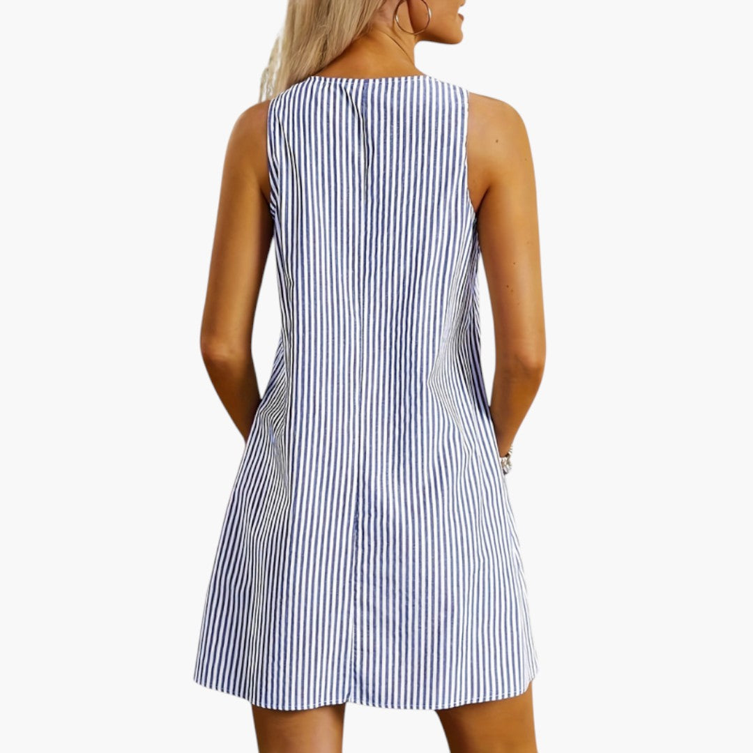 Robe courte femme sans manches a poches plaquées