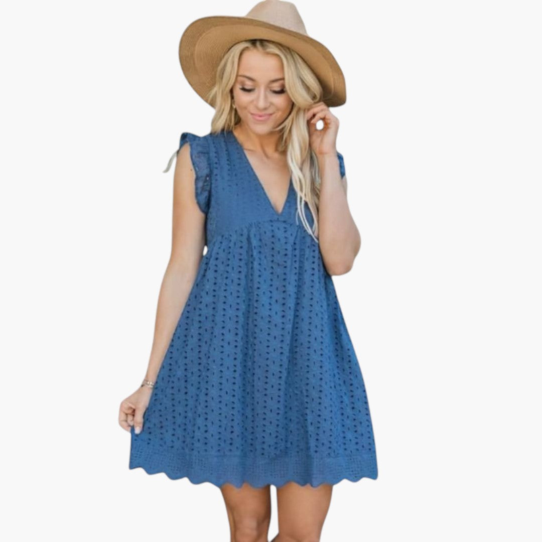 Vestito corto donna senza maniche con scollo a V e tasche laterali