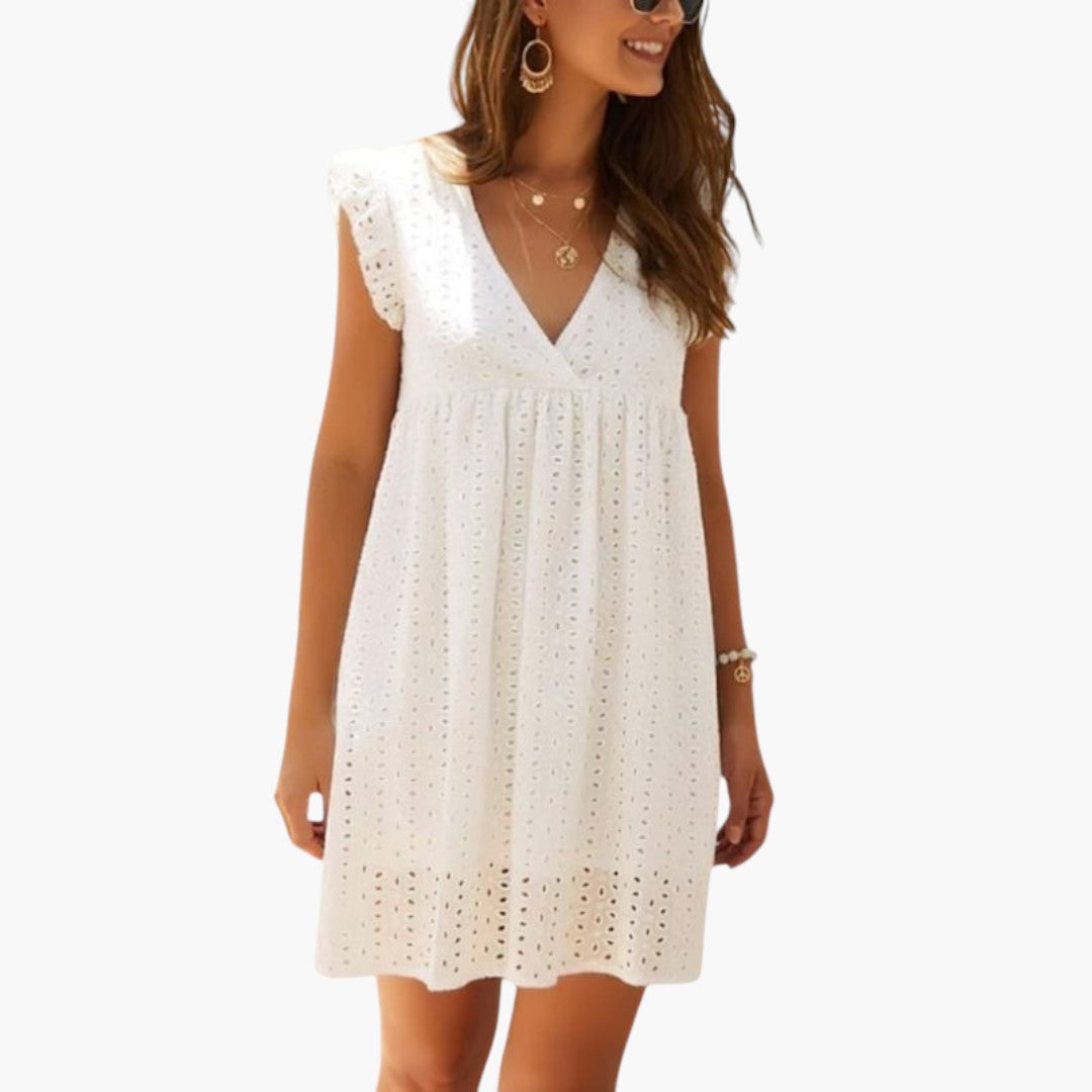 Vestito corto donna senza maniche con scollo a V e tasche laterali