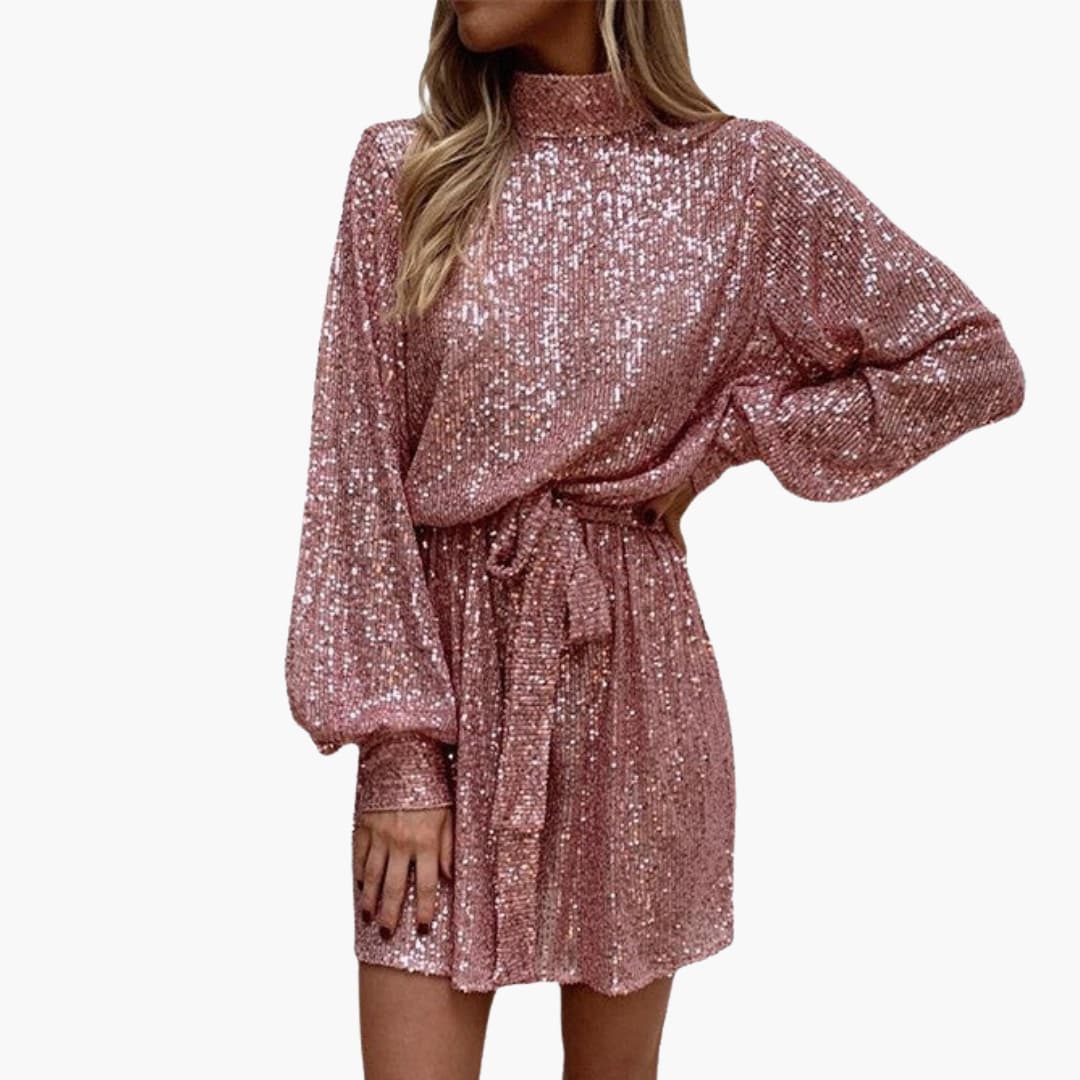 Robe courte pour femme avec col montant et surface à sequins