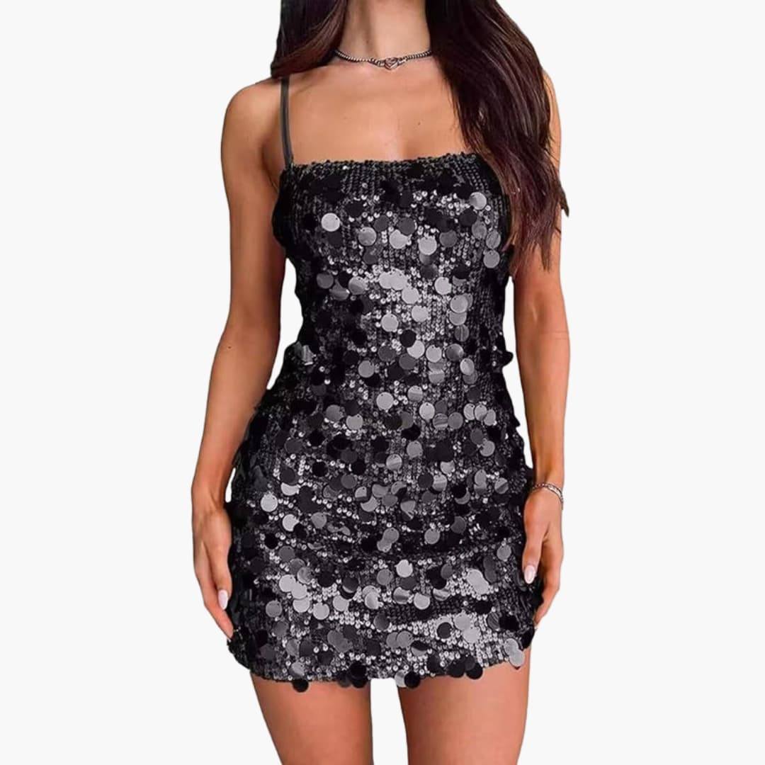 Short dress for women with spiral pattern and thin straps
