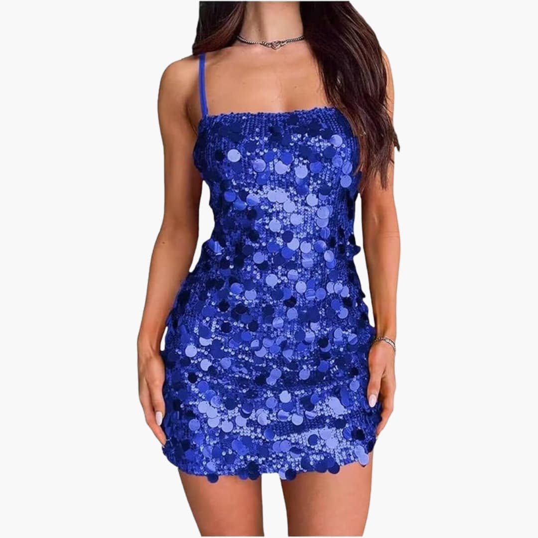 Short dress for women with spiral pattern and thin straps