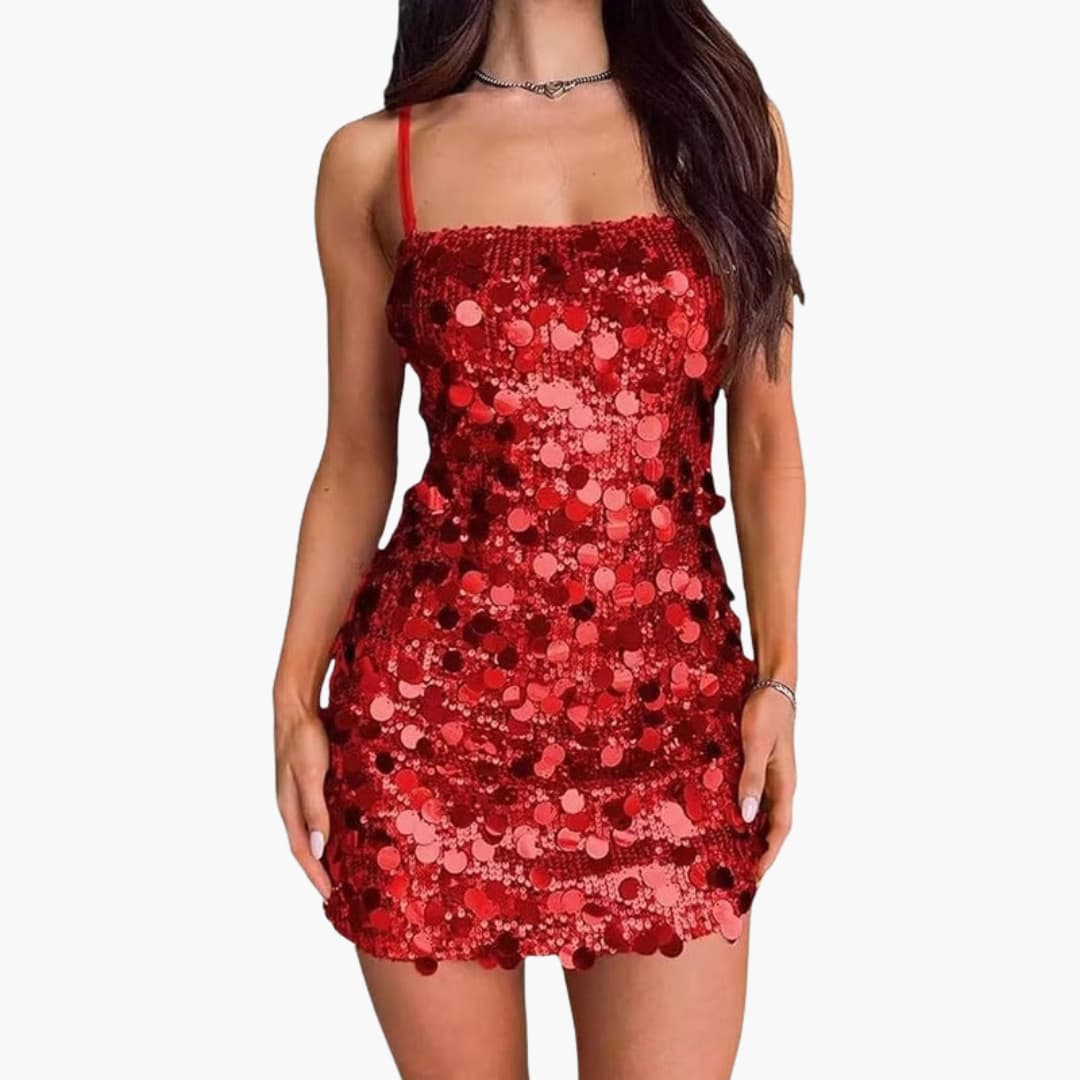 Short dress for women with spiral pattern and thin straps