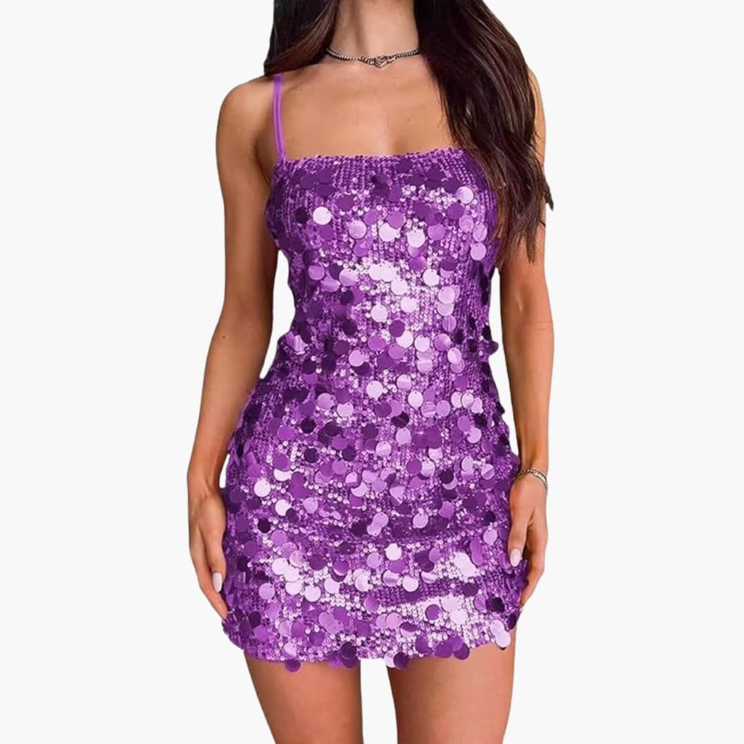 Short dress for women with spiral pattern and thin straps