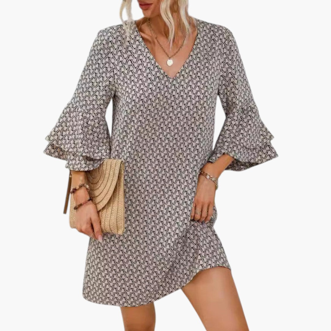 Women's V-Neck Beach Dress with Ruffled Sleeves