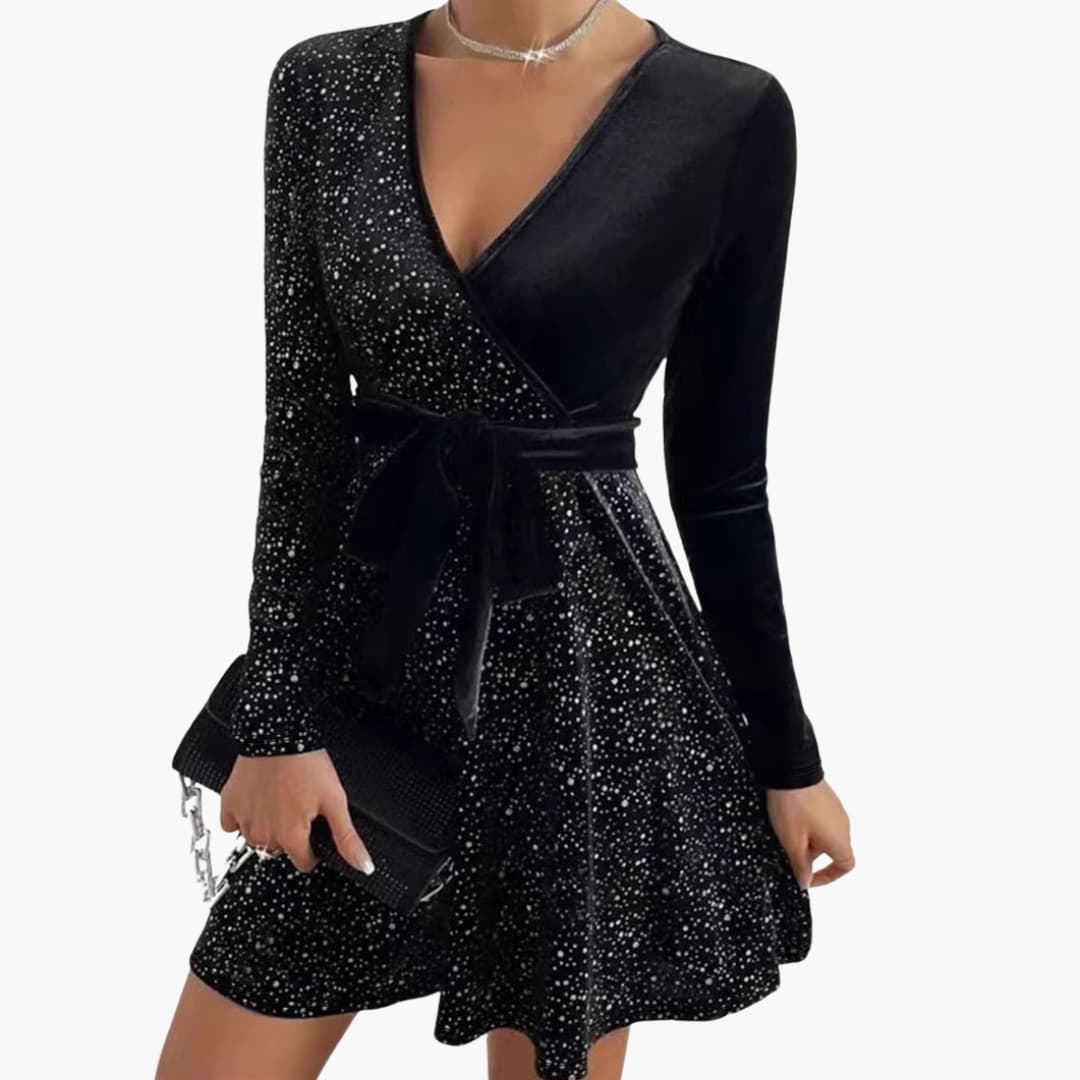 Robe de cocktail pour femme avec encolure en V et détail croisé