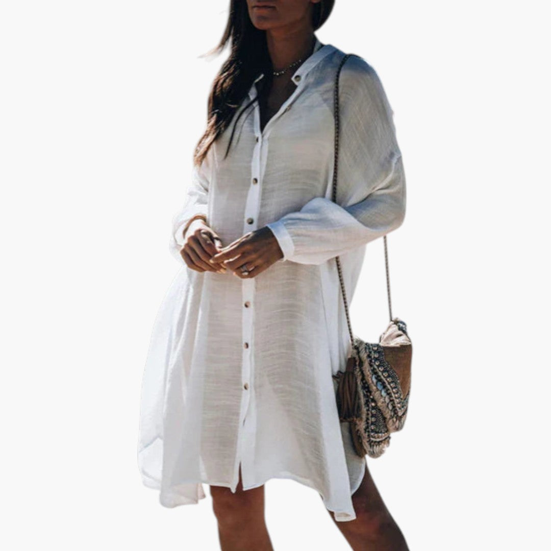 Women's beach dress with front buttons and long sleeves