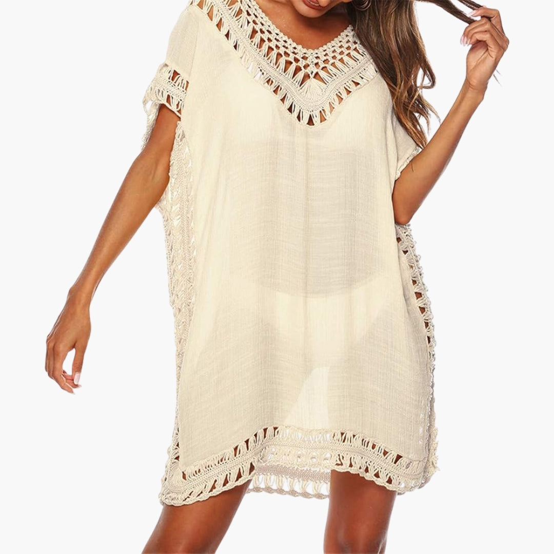 Abito da spiaggia donna con scollo a V e bordo in crochet