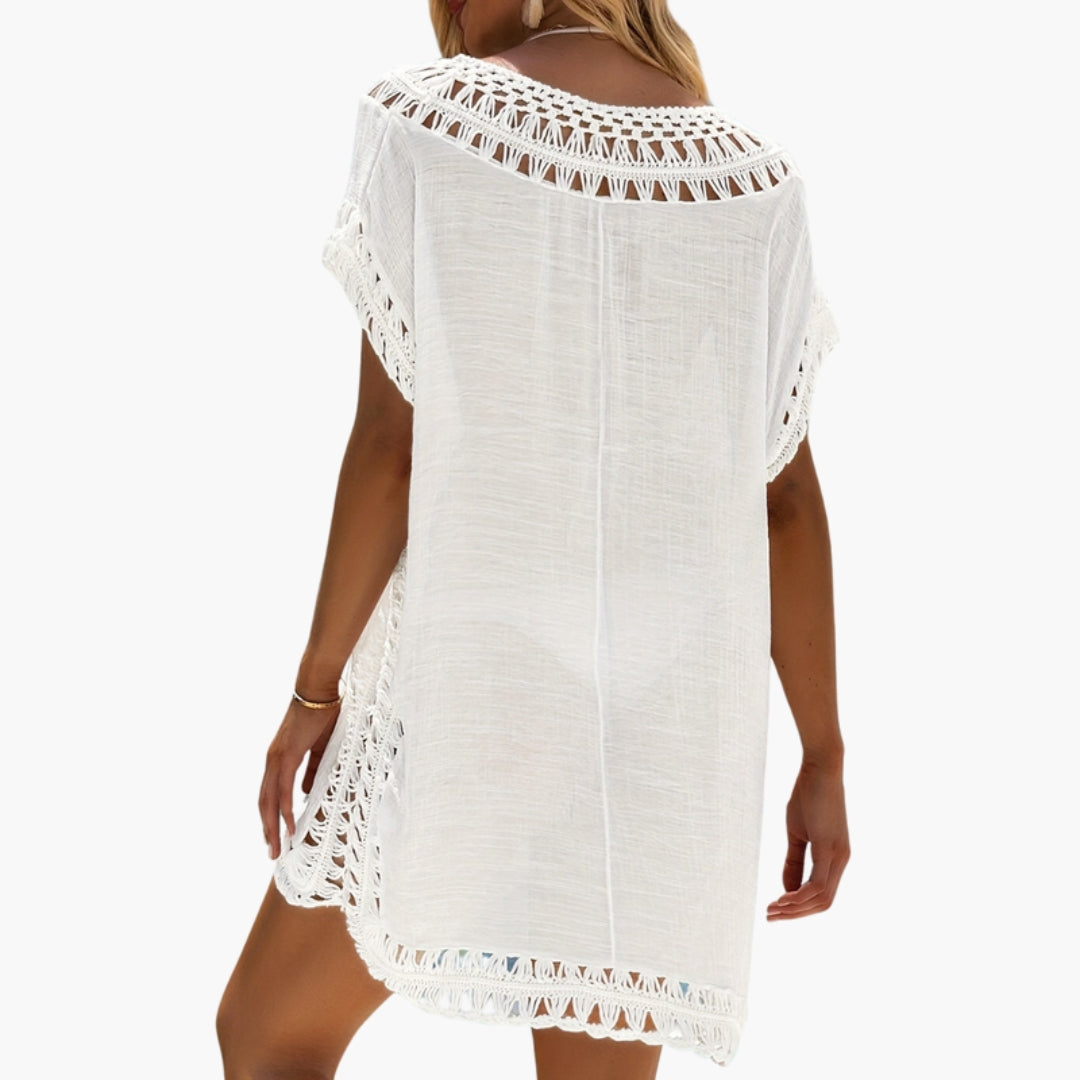Abito da spiaggia donna con scollo a V e bordo in crochet