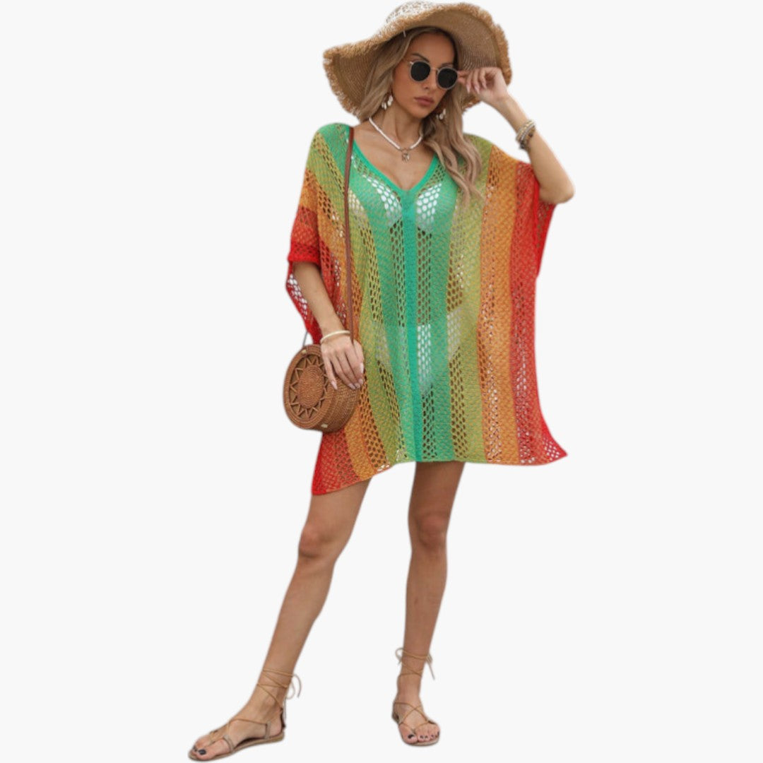 Women's V-Neck Beach Dress with Openwork Knit