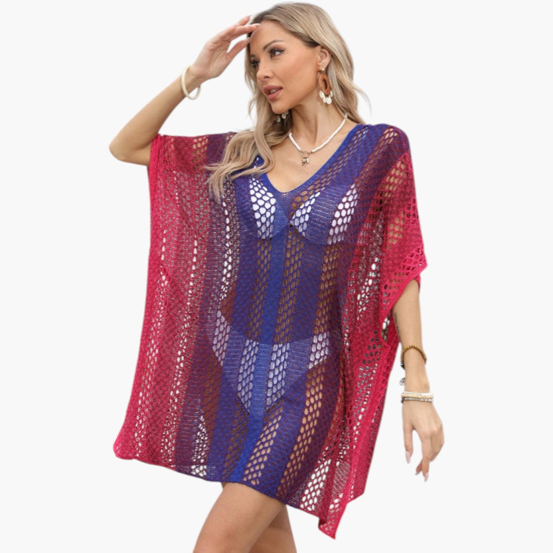 Women's V-Neck Beach Dress with Openwork Knit