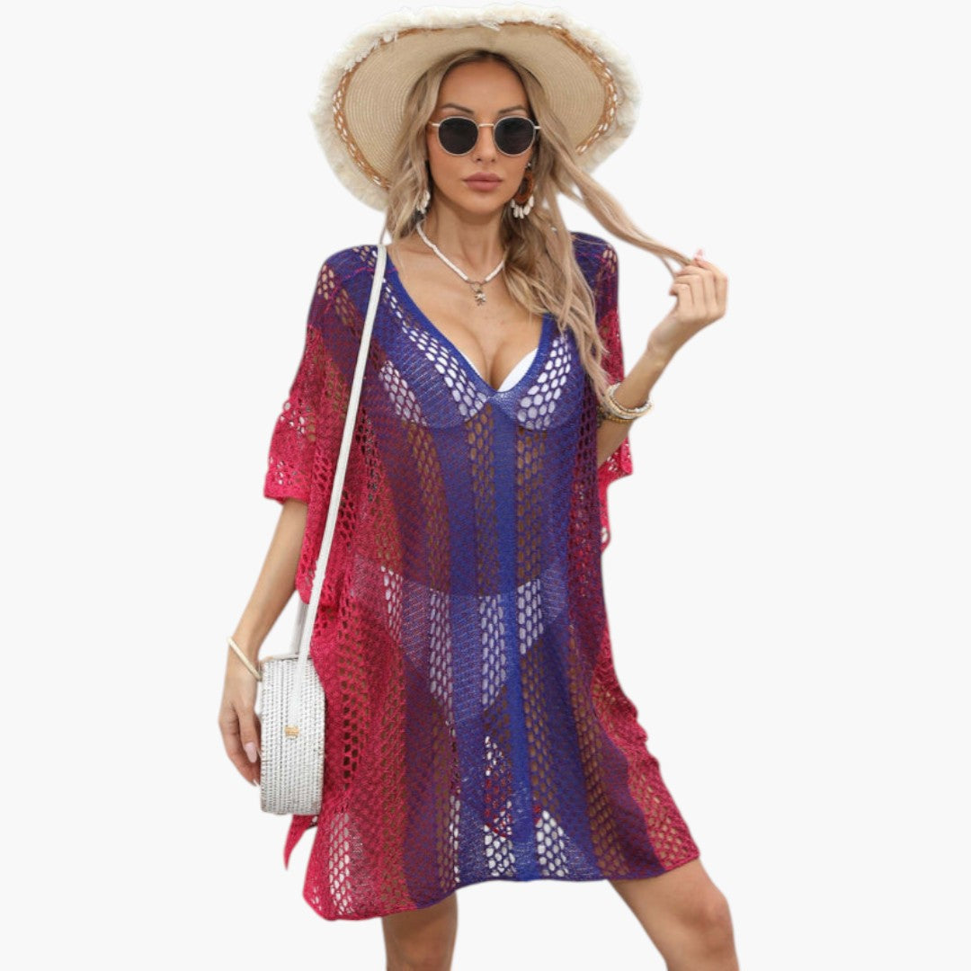 Women's V-Neck Beach Dress with Openwork Knit