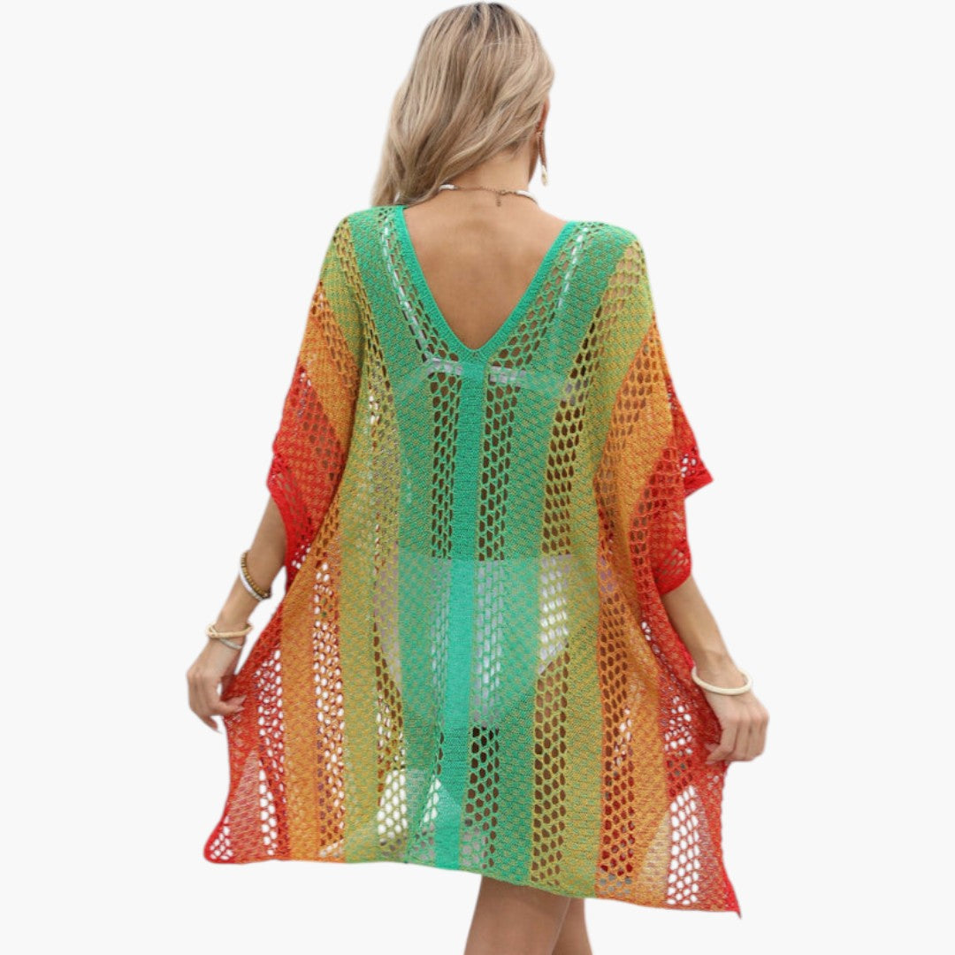 Women's V-Neck Beach Dress with Openwork Knit