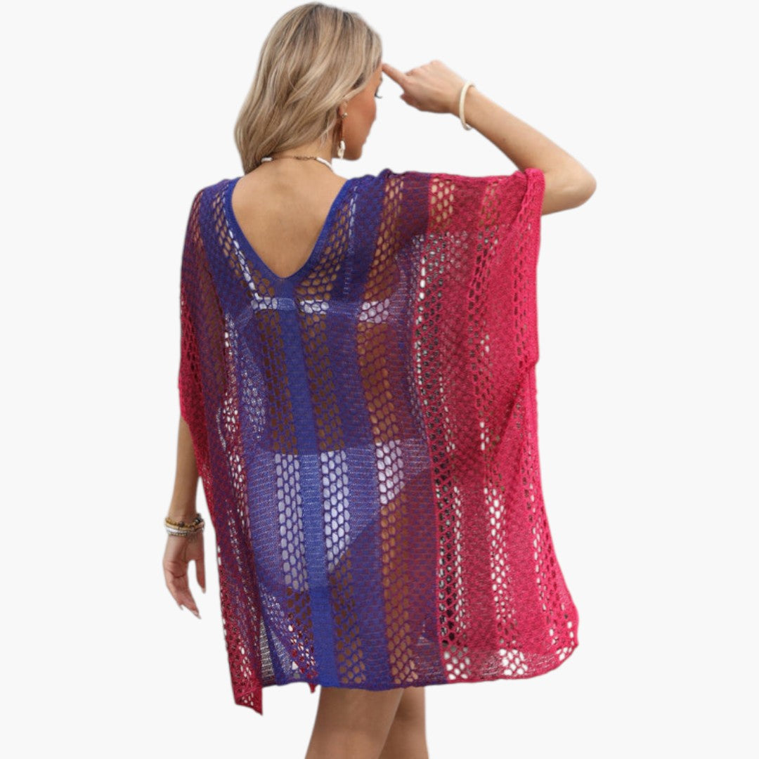 Women's V-Neck Beach Dress with Openwork Knit