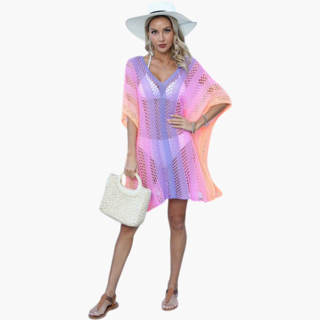 Women's V-Neck Beach Dress with Openwork Knit