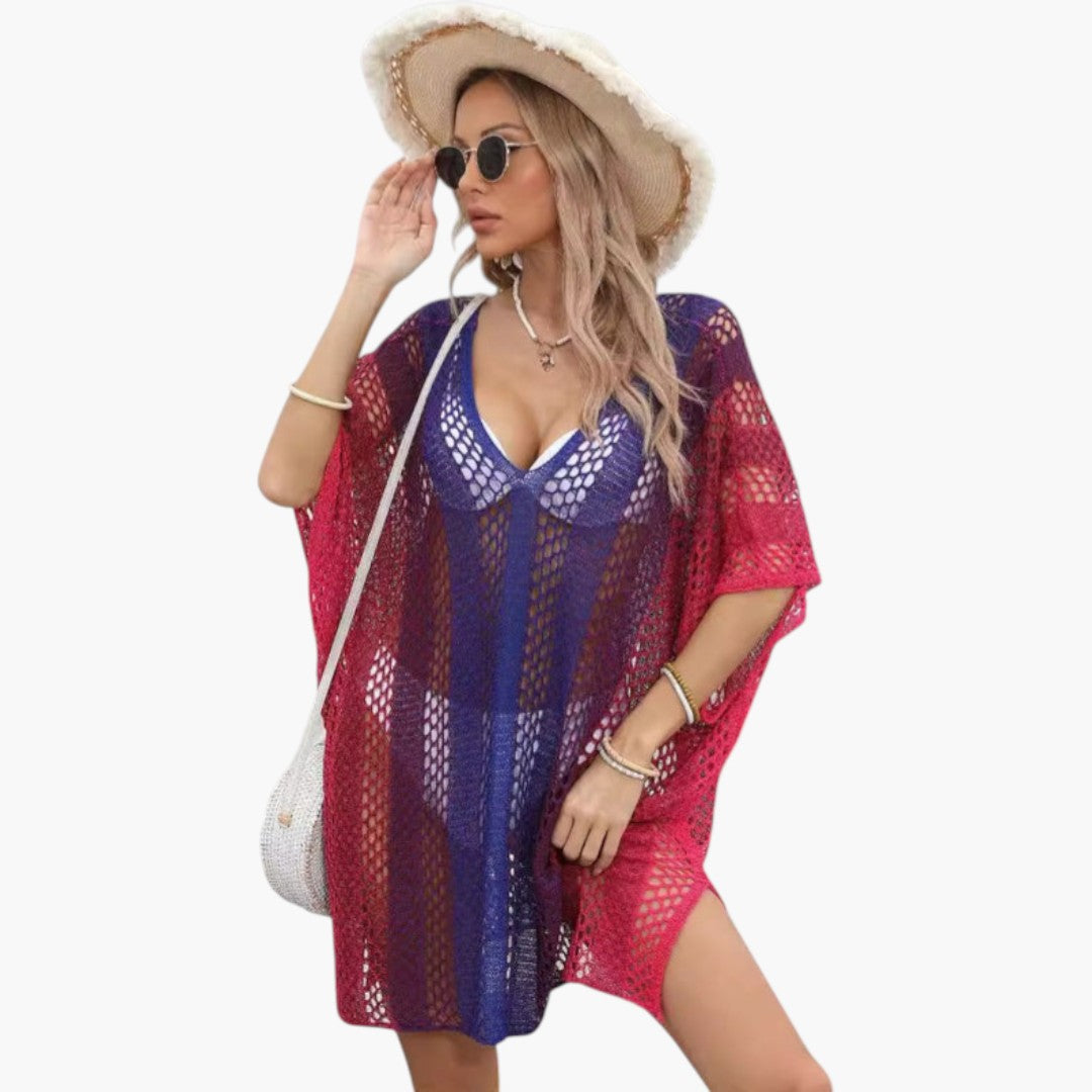 Women's V-Neck Beach Dress with Openwork Knit