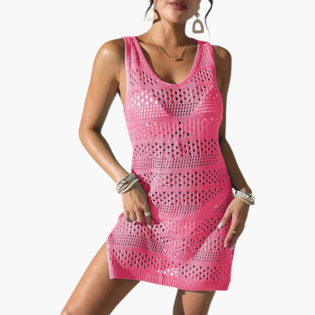Abito da spiaggia donna con scollo a V e superficie traforata