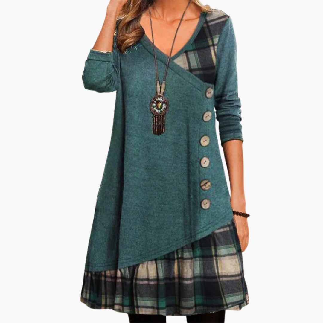 Robe femme à carreaux avec manches longues