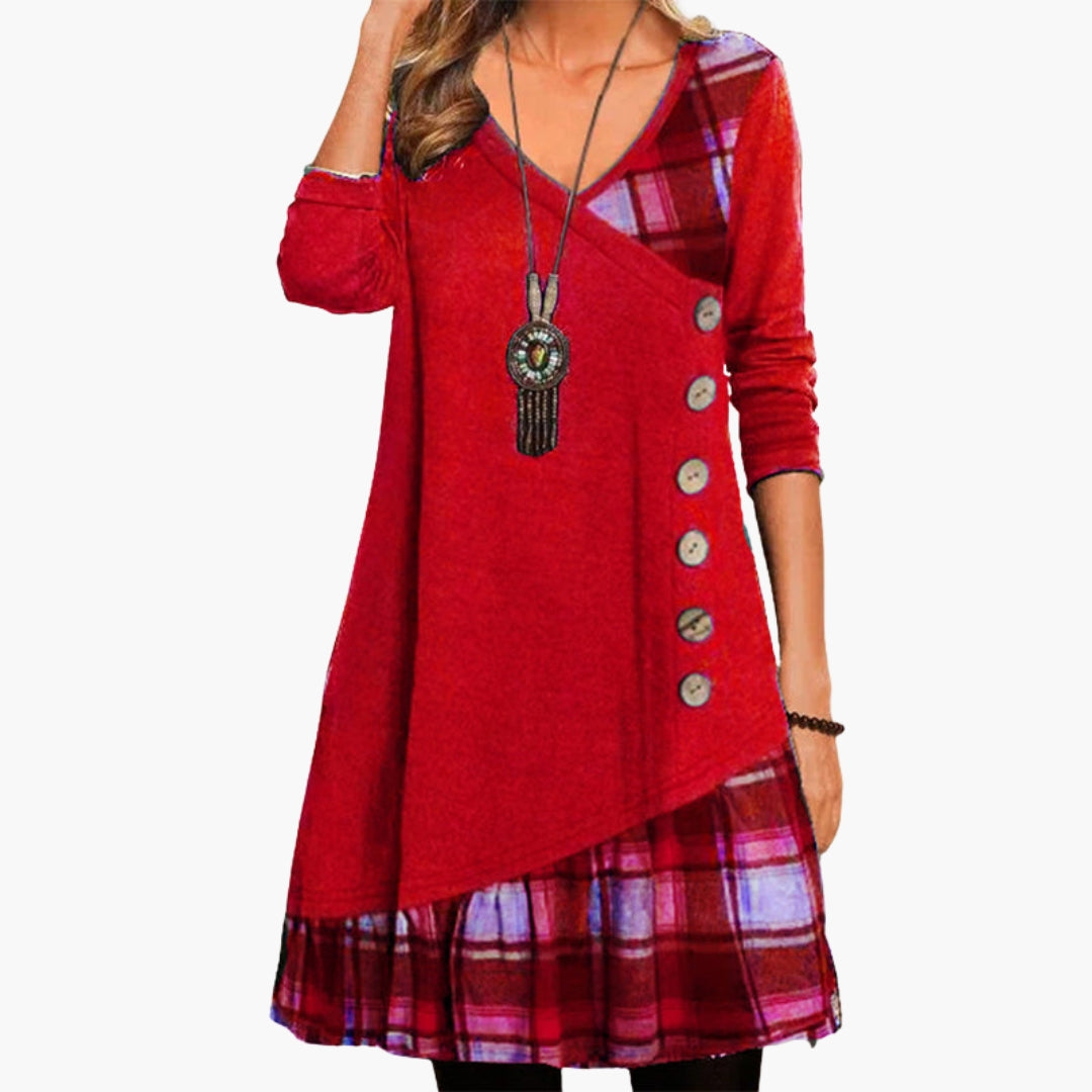 Robe femme à carreaux avec manches longues