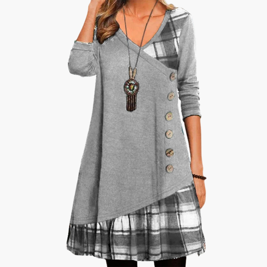 Robe femme à carreaux avec manches longues