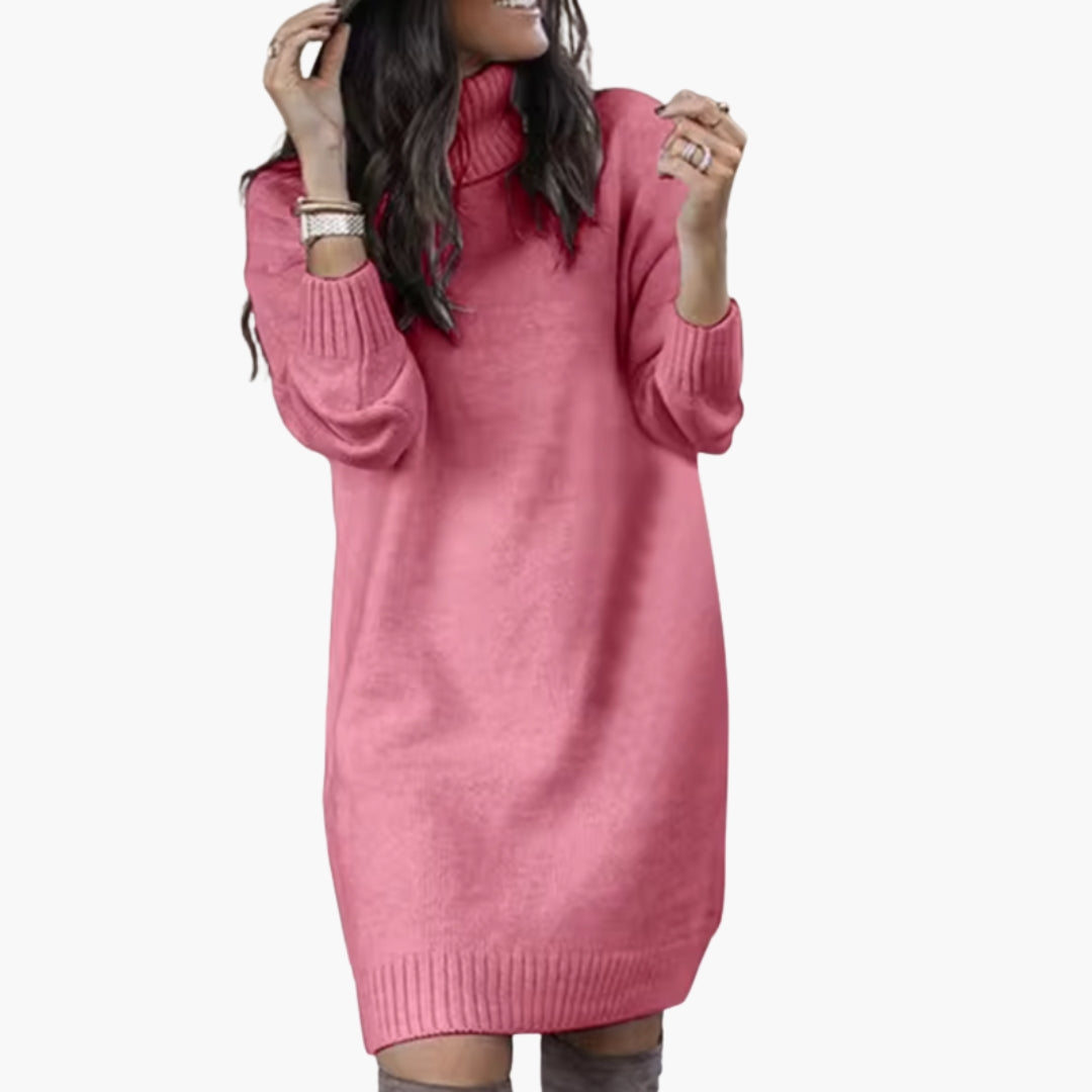 Women's dress with high collar and long sleeves