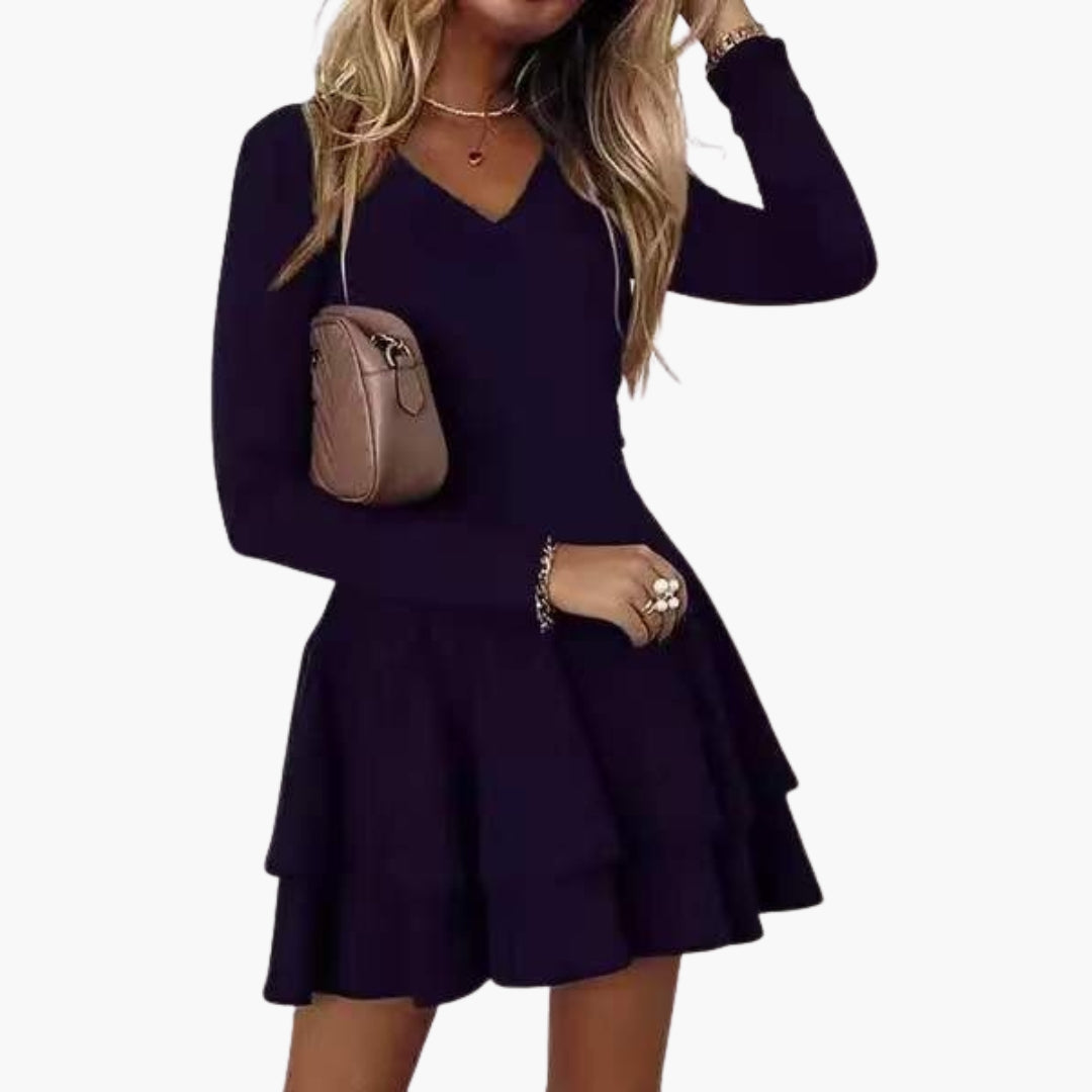 Women's dress with V-neck and long sleeves