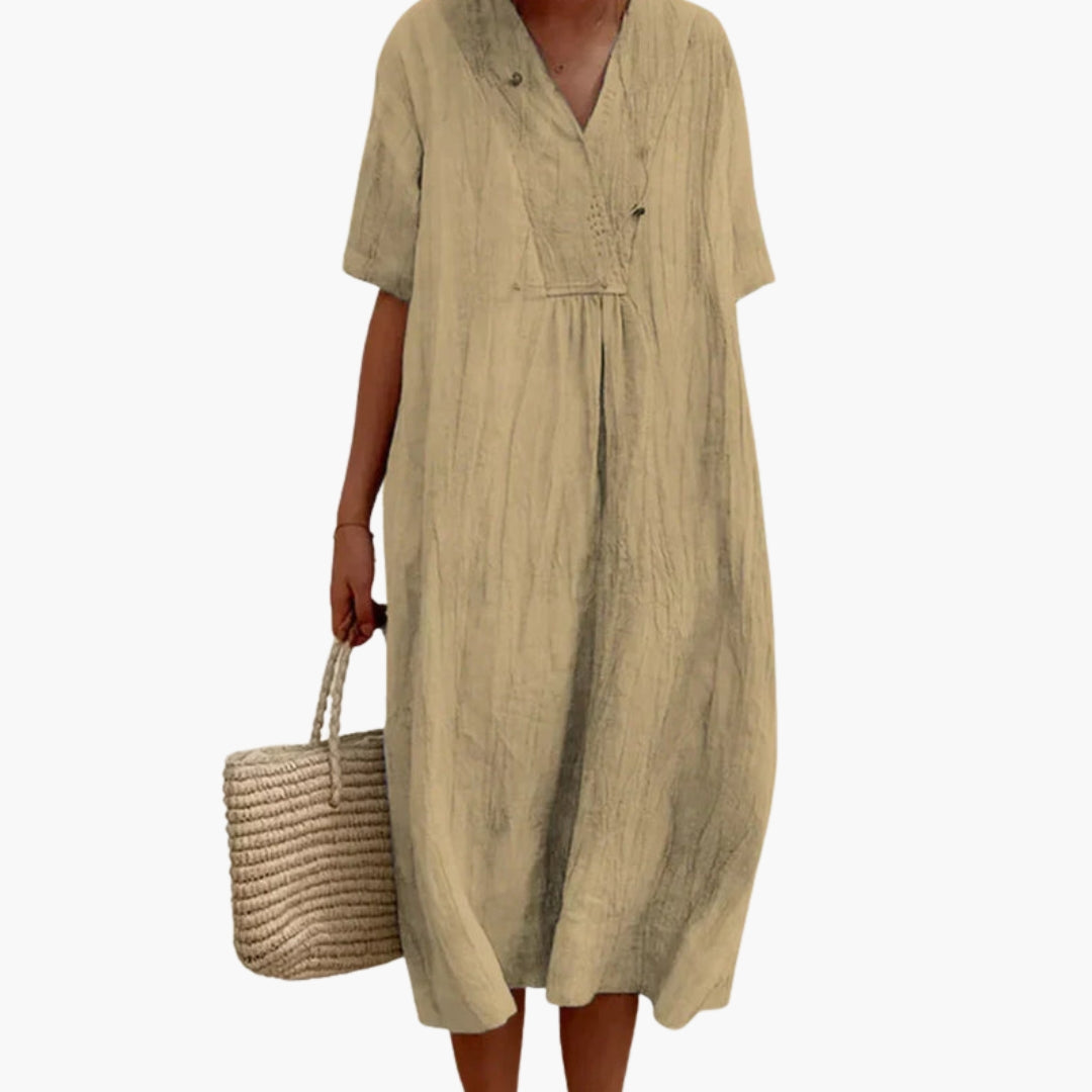 Robe femme à encolure en V et manches courtes