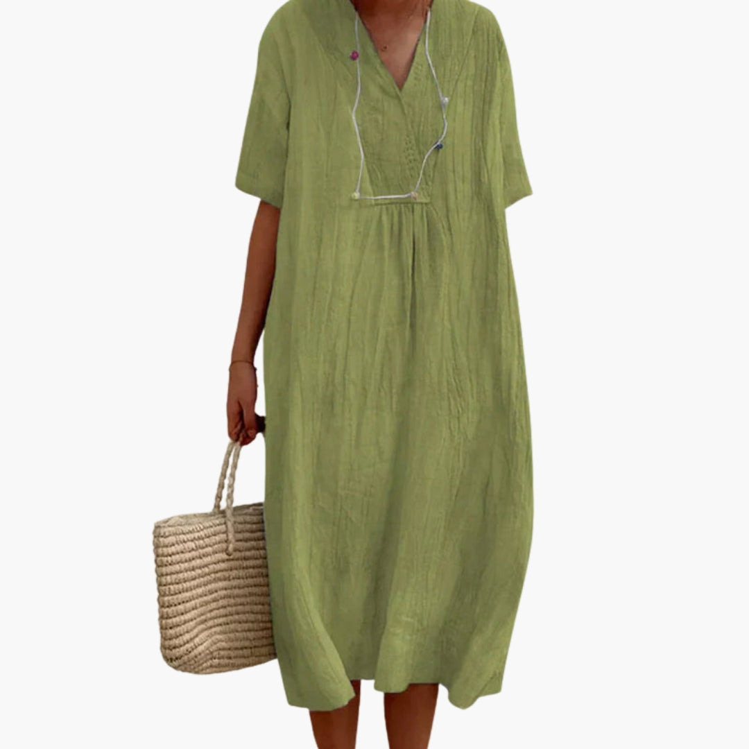 Robe femme à encolure en V et manches courtes